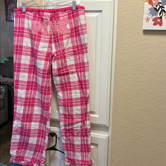 PINK Victoria's Secret Pink, white, and gold Plaid pajama Pants - Picture 6 of 9